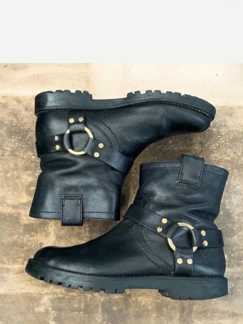 Tory Burch Black Gold Hardware Motto Bike Boots Size 7.5 M